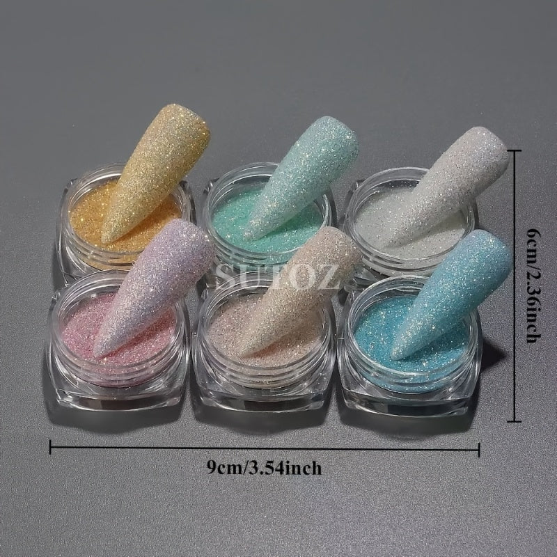Glittery Rainbow Candy Nail Glitter Set - Ultra-Fine, Luminous Sugar Effect for Stunning Nail Art, Fragrance-Free, Ideal for Hands & Feet, Round Shape, Perfect for DIY Manicures, Nail Art Accessories